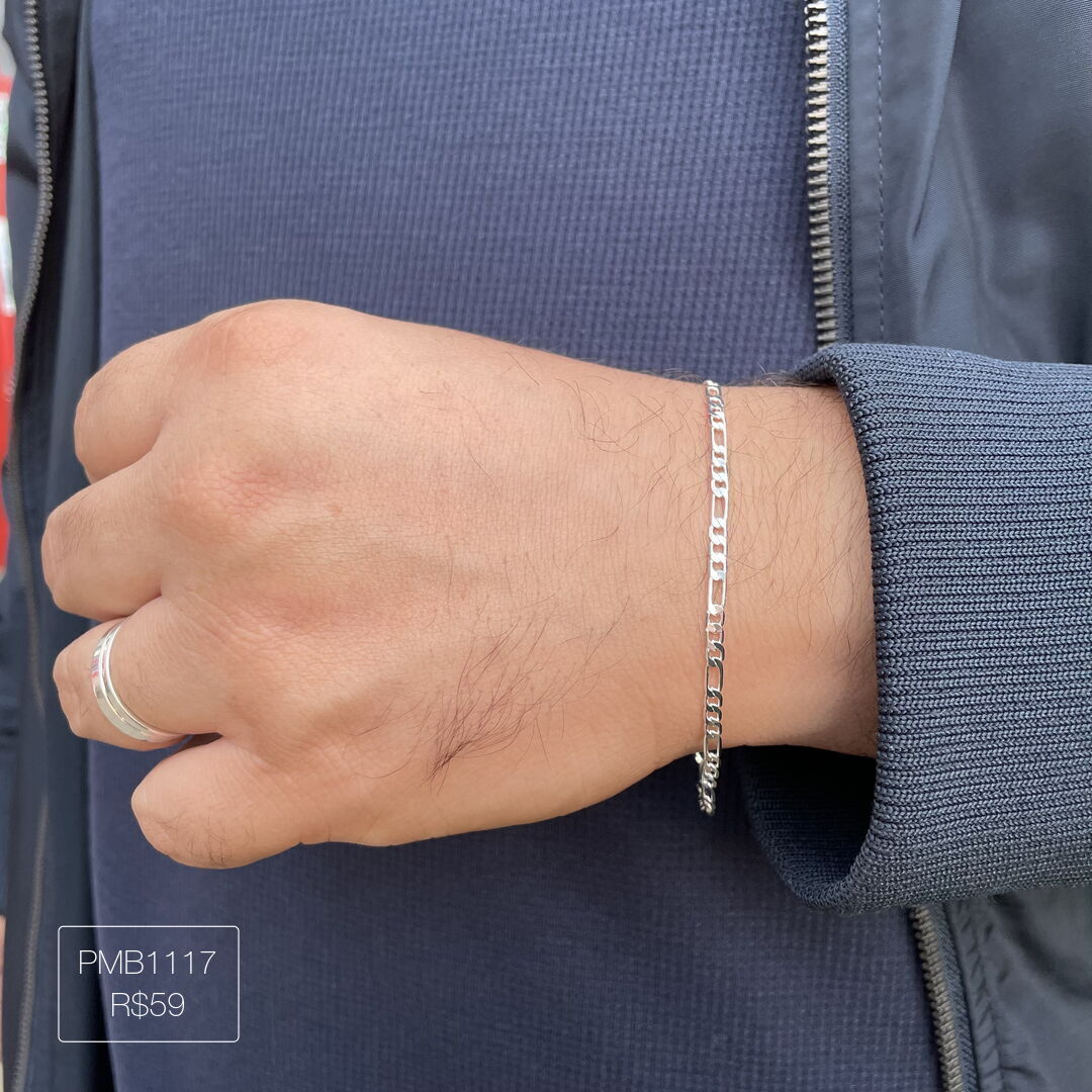 Pulseira Elo 3x1 Fina Lisa Prateada